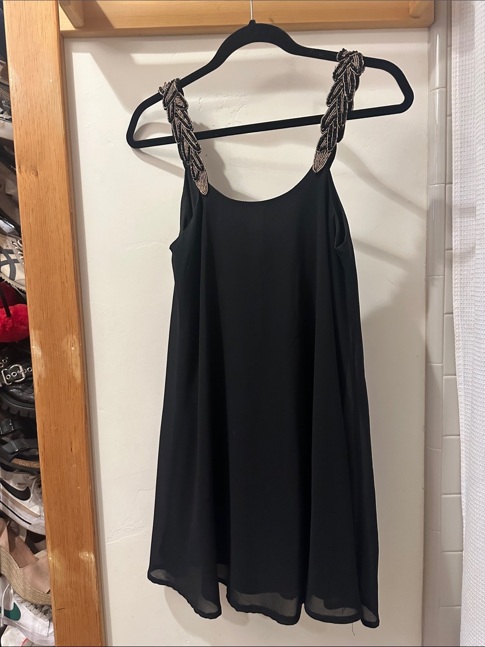 Oh My Love Black Dress with Beaded Gold Accent Straps